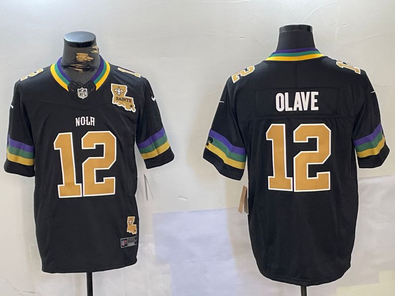 Men New Orleans Saints 12 Olave Black Three generations 2024 Nike Vapor Limited NFL Jersey style 2